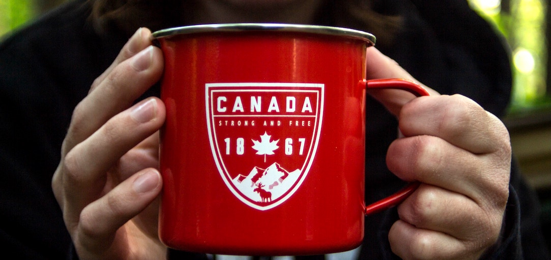 A large, red canada 1867 cup