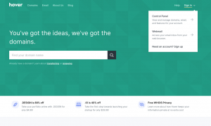 Screenshot of Hover's front page